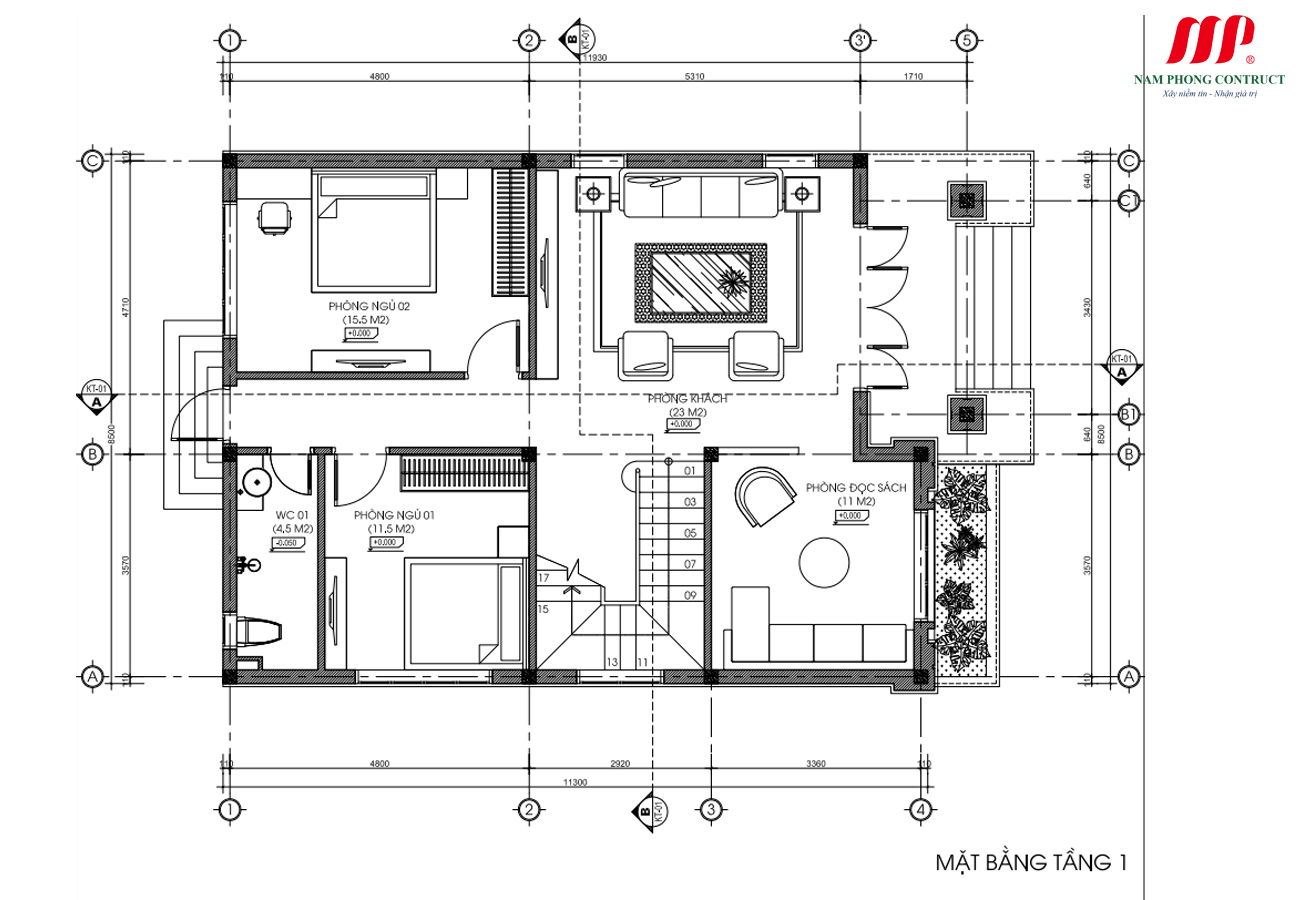 MẪU NHÀ PHỐ 2 TẦNG MÁI NHẬT 12X8.5M 3