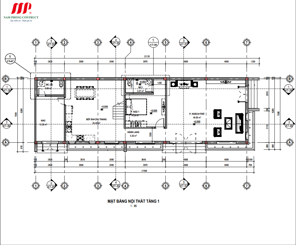 MẪU THIẾT KẾ NHÀ PHỐ 2 TẦNG 7.3X22M MÁI NHẬT 5