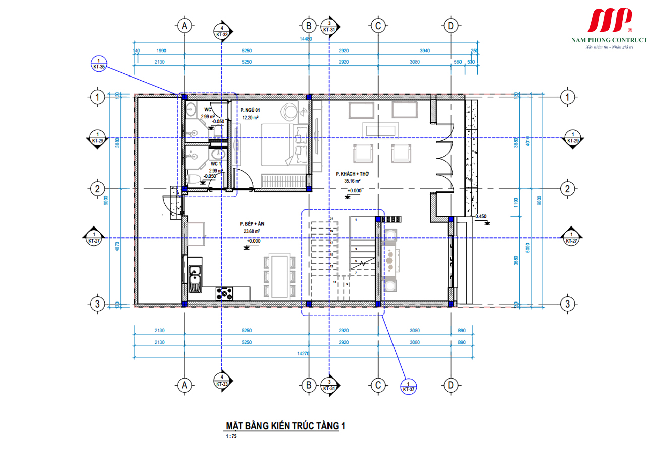 MẪU NHÀ PHỐ 2 TẦNG MÁI BẰNG 9X14M TẠI BẮC NINH 1