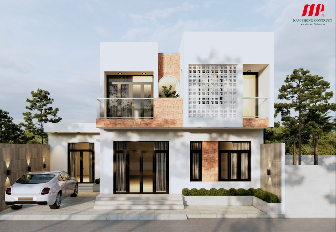 mẫu nhà mái bằng 2 tầng